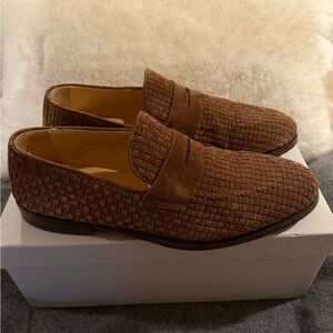 Brunello Cucinelli Brown Woven Suede Penny Loafers